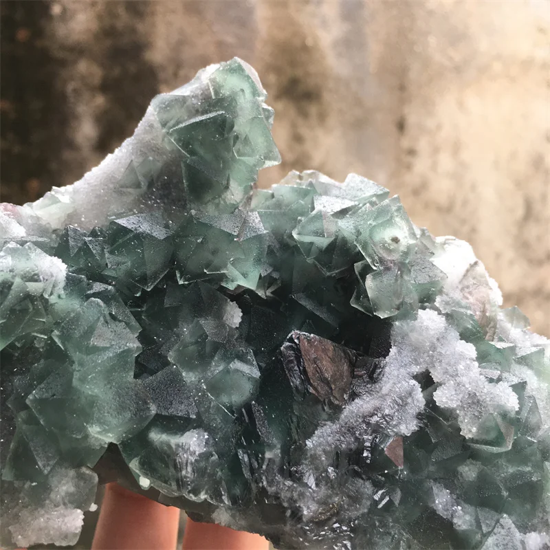 

Natural Stone Green Shiny Fluorite With Crystal Quartz Mineral Specimen Cluster Healing Crystals Home Decor Collection
