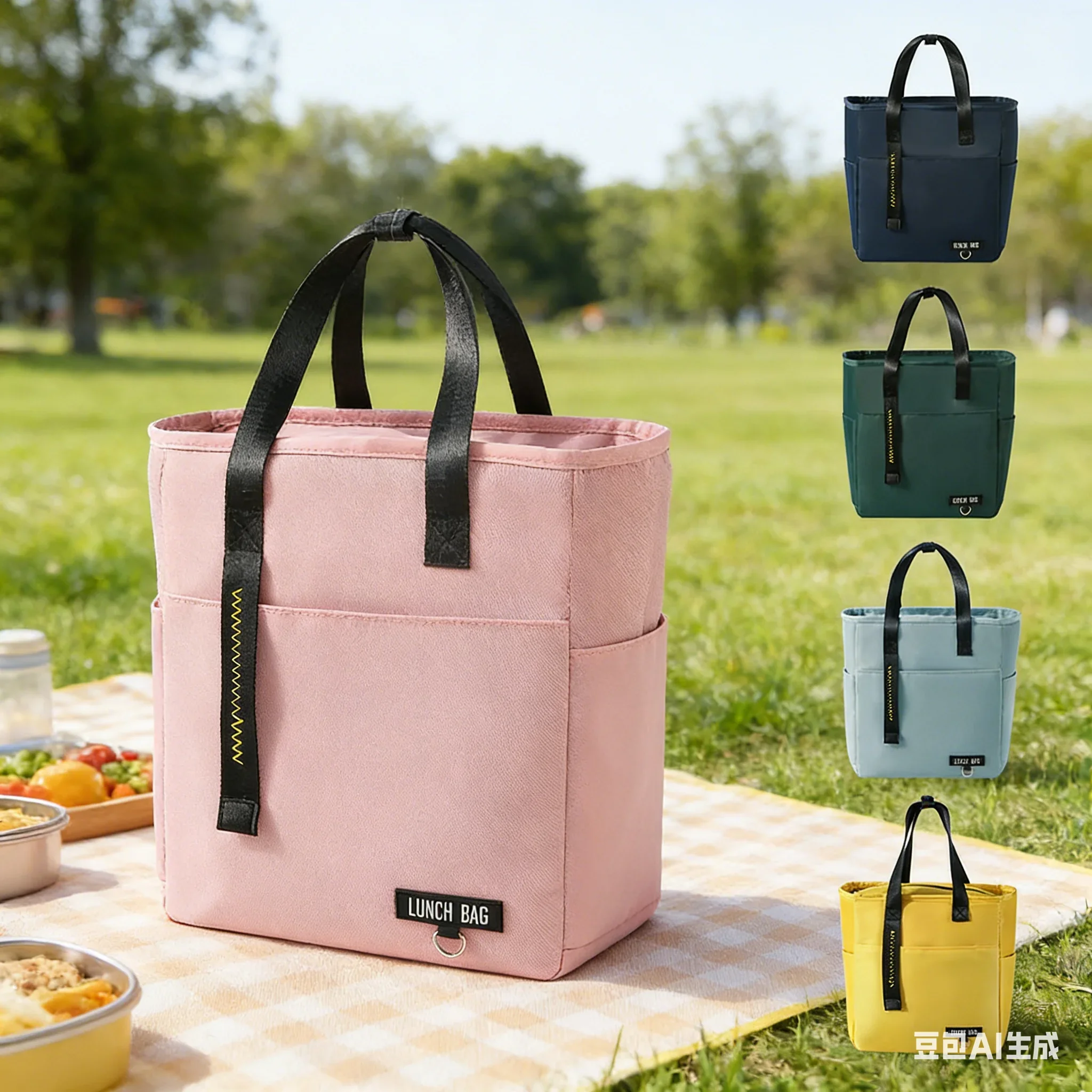 

1pc Lunch-box Bag Oxford Cloth Large Capacity Food-Grade Interior Insulated Lunch Bag For Work School Picnic Accessories