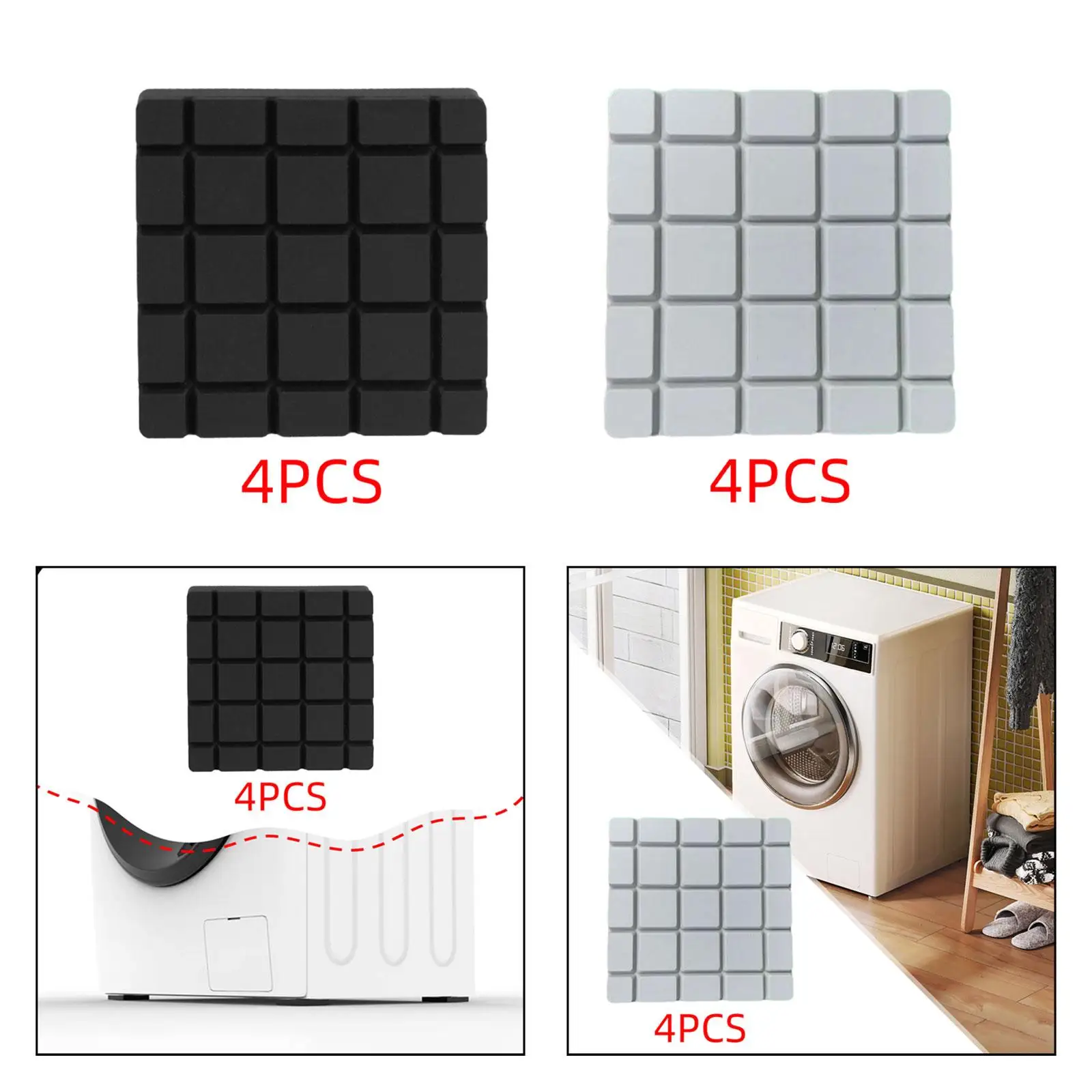 

4 Pieces Anti Vibration Pads for Washing Machine Square Rubber Prevents Scratches Non Slip Protects Floor Foot Pads for Table