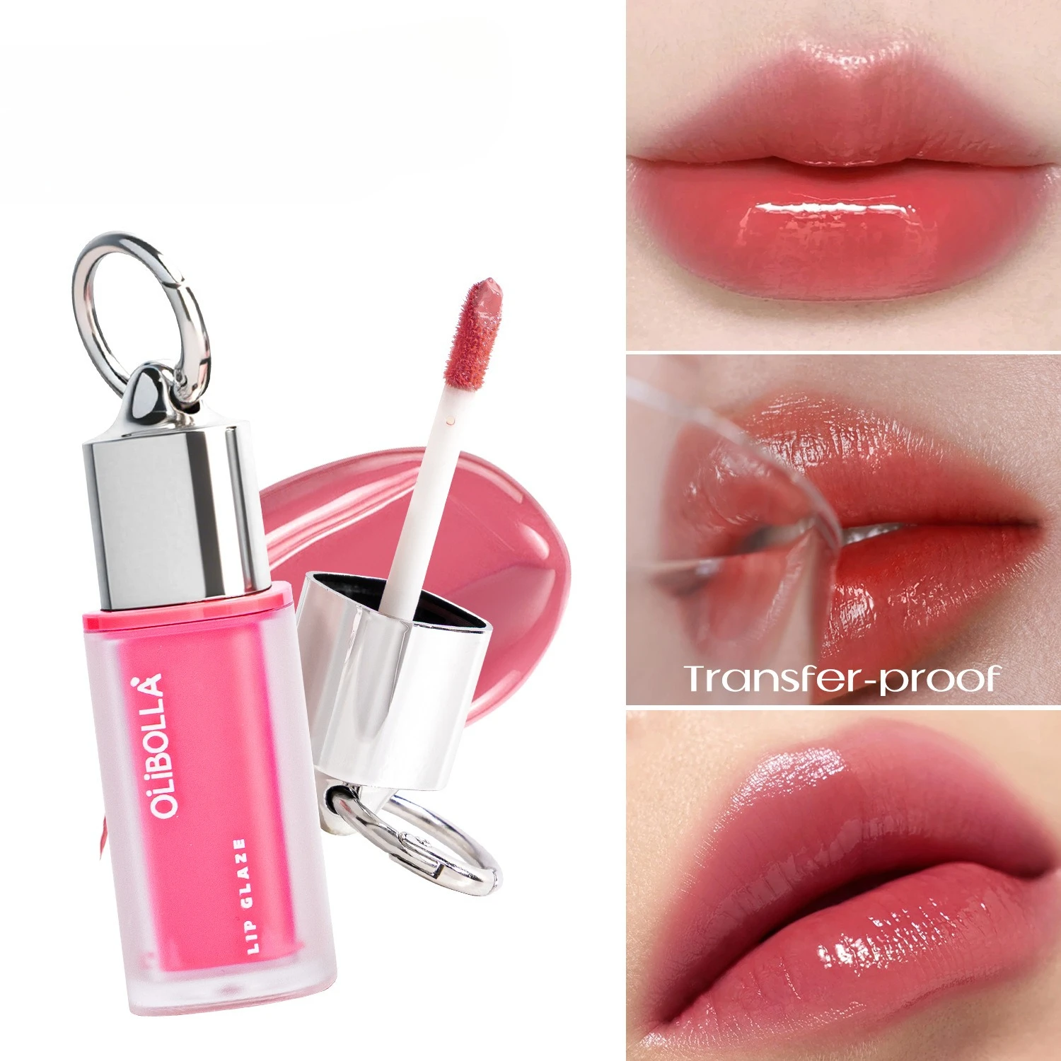 Brilho labial espelhado antiaderente de cor natural, que não desbota, com efeito de contorno labial duradouro e que não desvanece. Maquiagem.