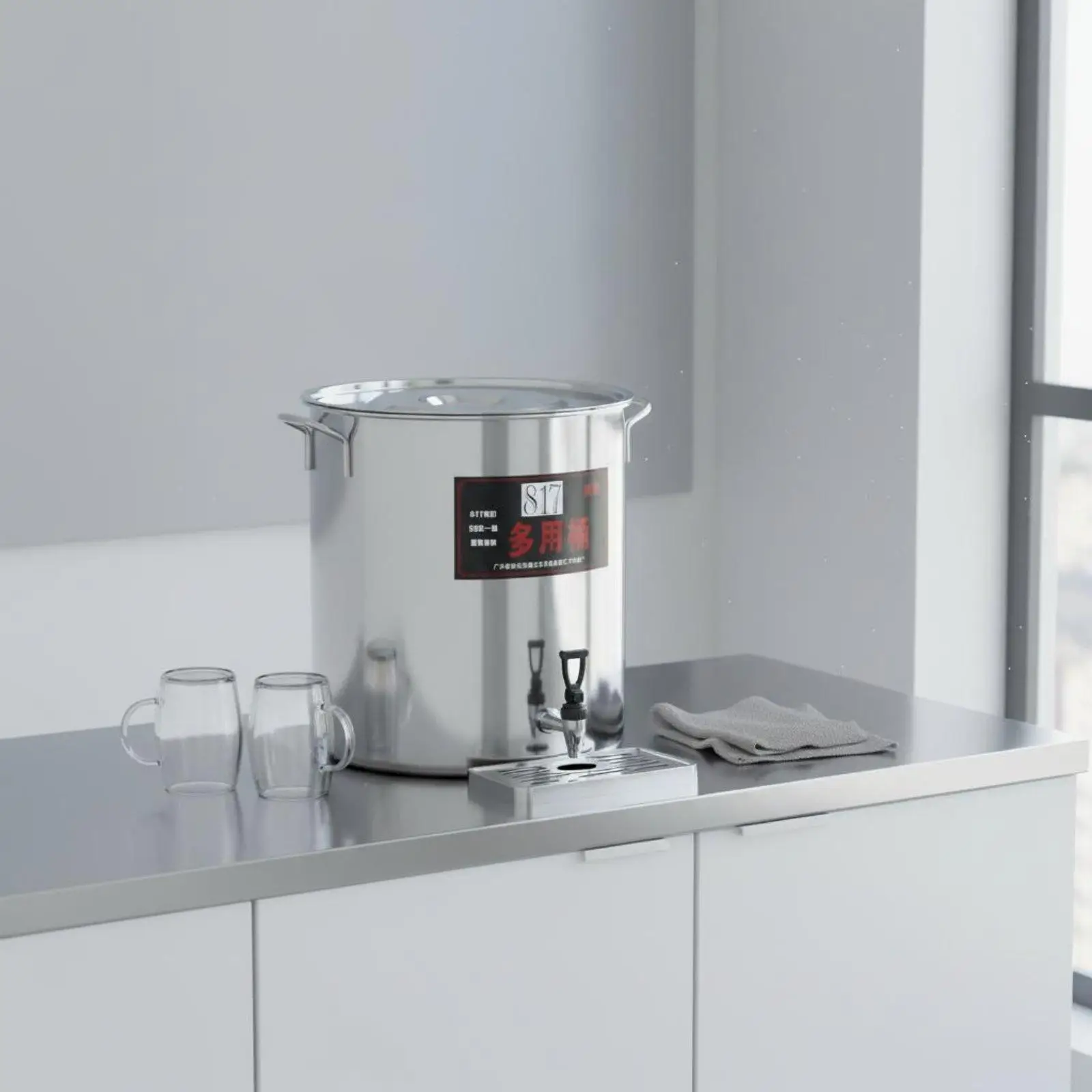 Large Stainless Steel Bucket with Spigot for Tea Water Dispenser Catering Soup Pot