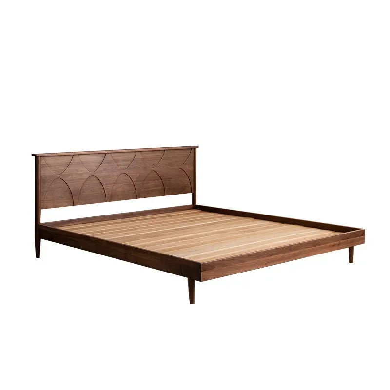 

Japanese modern simple master bedroom black walnut double bed all solid wood 1.8m big bed Nordic retro