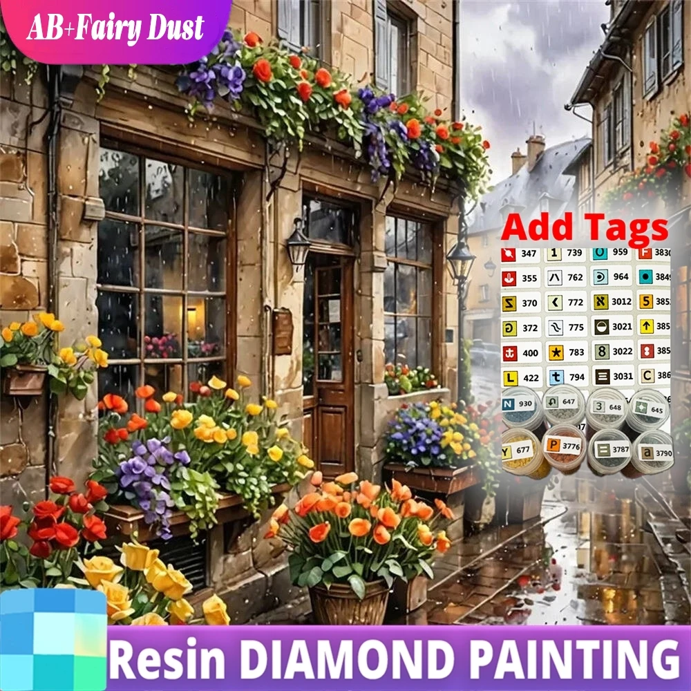 

Смола AB Фея Пыль Новое Прибытие Алмазная Картина Дом Пейзаж Мозаика Улица DIY Картина Стразы Вышивка Цветочная Стена