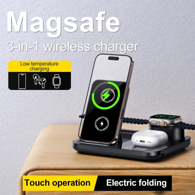 

Wireless Charger for iPhone 17 16 15 14 13 12 11 X 8, 3 in 1 Charging Station for Apple Watch 10/9/8/7/6/5/4/3/2/SE/Ultra/Ultra