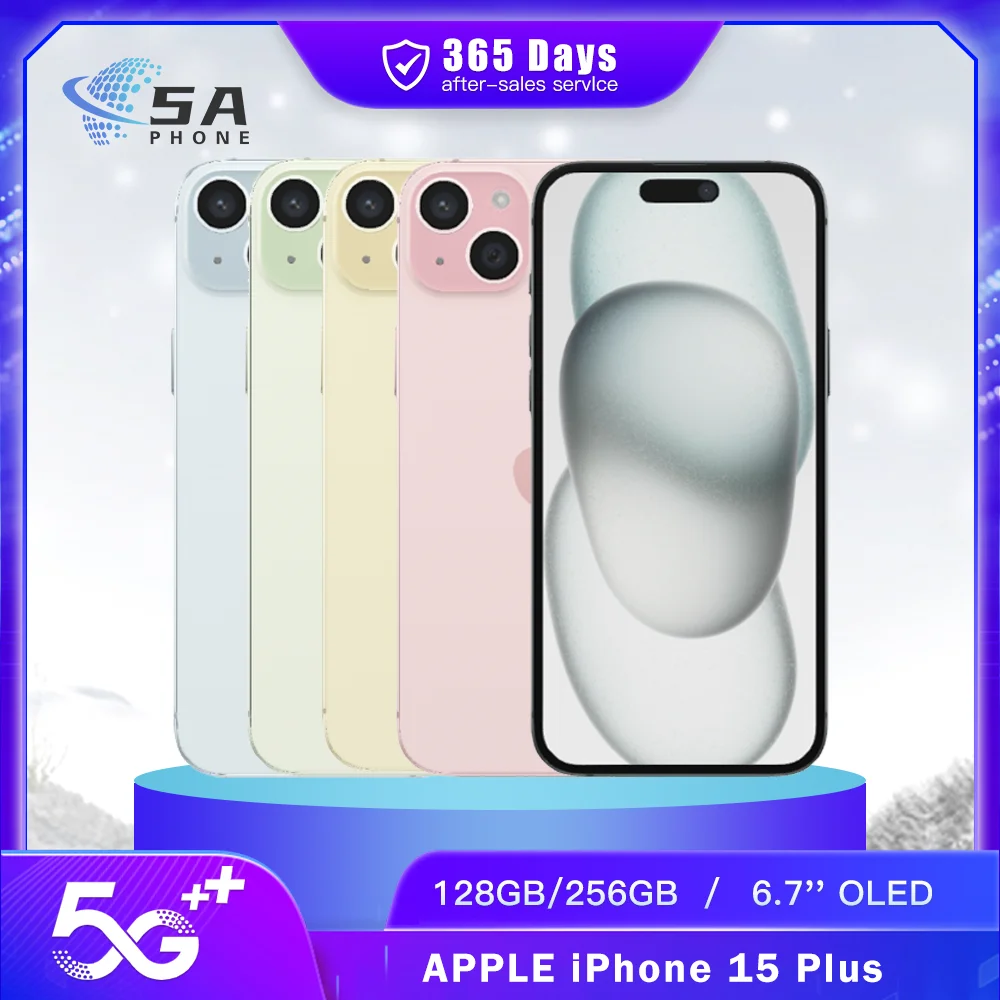 Original Used Apple iPhone 15 Plus 5G Mobile Phone Face ID 128GB/256GB Dual e-SIM NFC 48MP+12MP A16 Bionic Hexa-Core SmartPhone