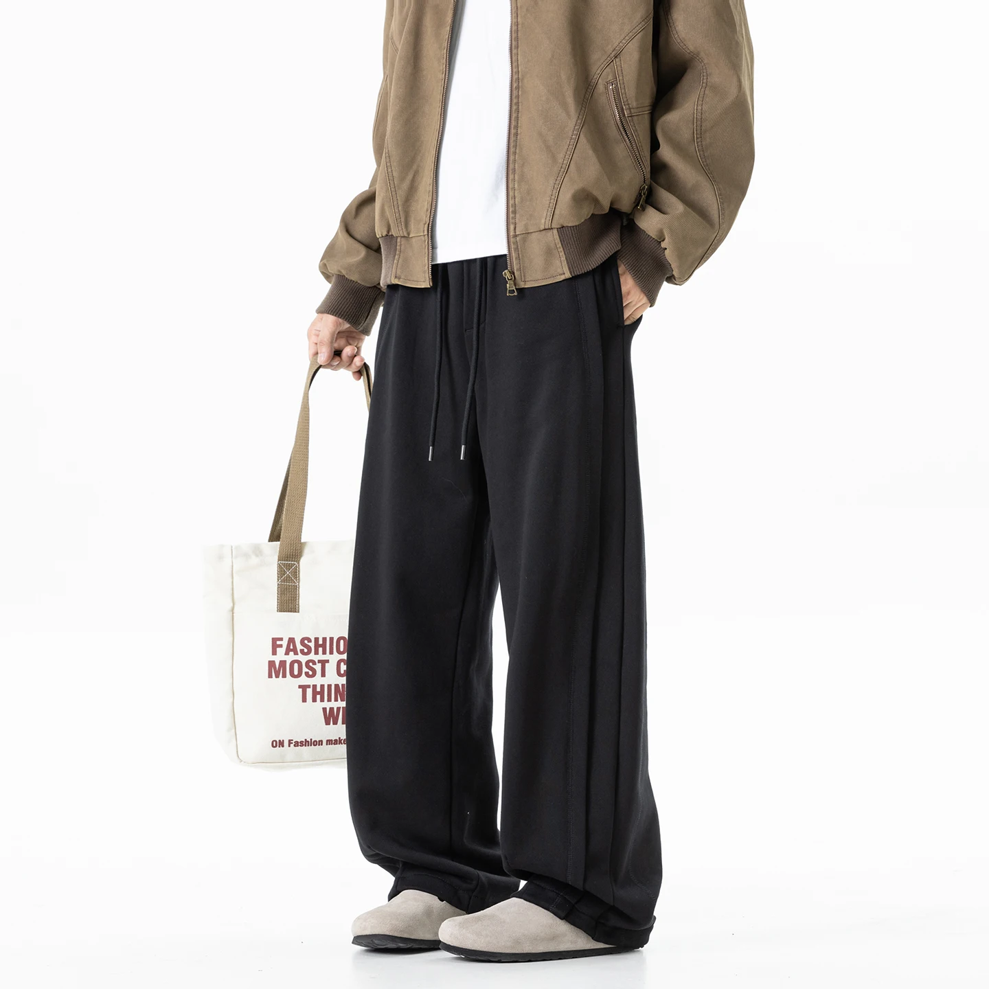 

Мужские спортивные брюки премиум-класса: драпированные, гладкие, свободные, прямого кроя, молодежные, из хлопка с ПВХ-покрытием, 100% хлопок