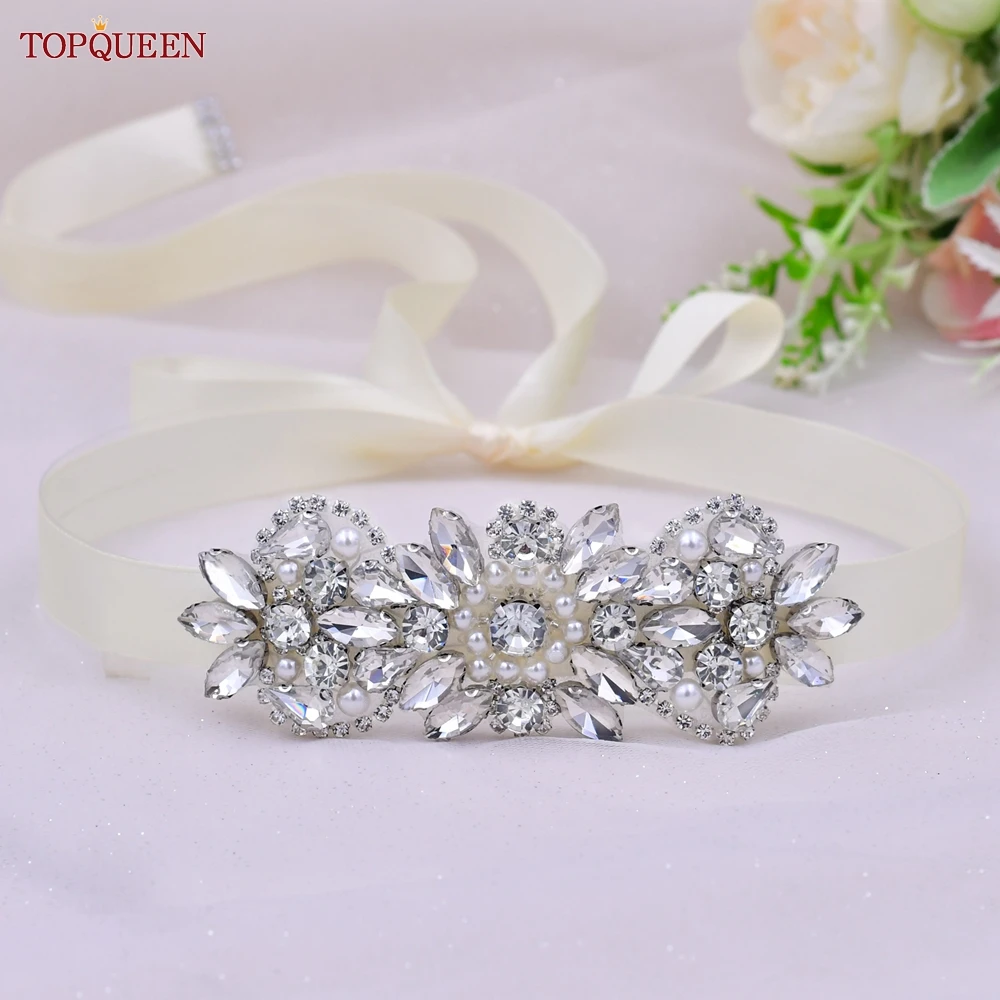 Topqueen-Opal Rhinestone Nupcial Belt, frisada Sash, Trim Belt para o vestido de casamento, S86