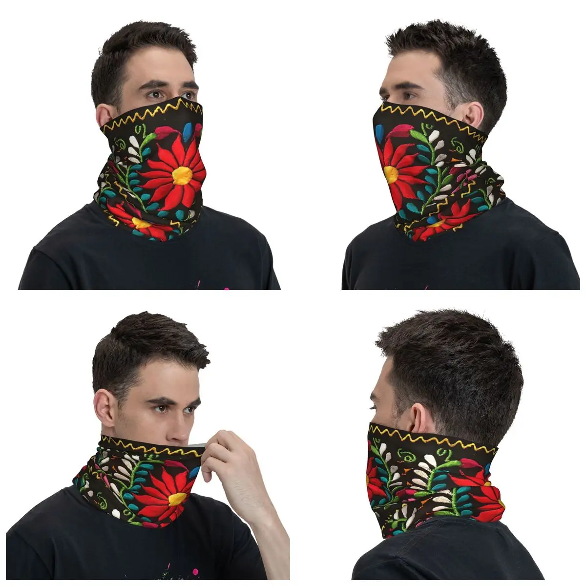 Mexico Mexican Embroidered Flower Bandana Neck Cover Print Colorful Balaclavas Wrap Scarf Cycling Outdoor Sports Men Women Adult