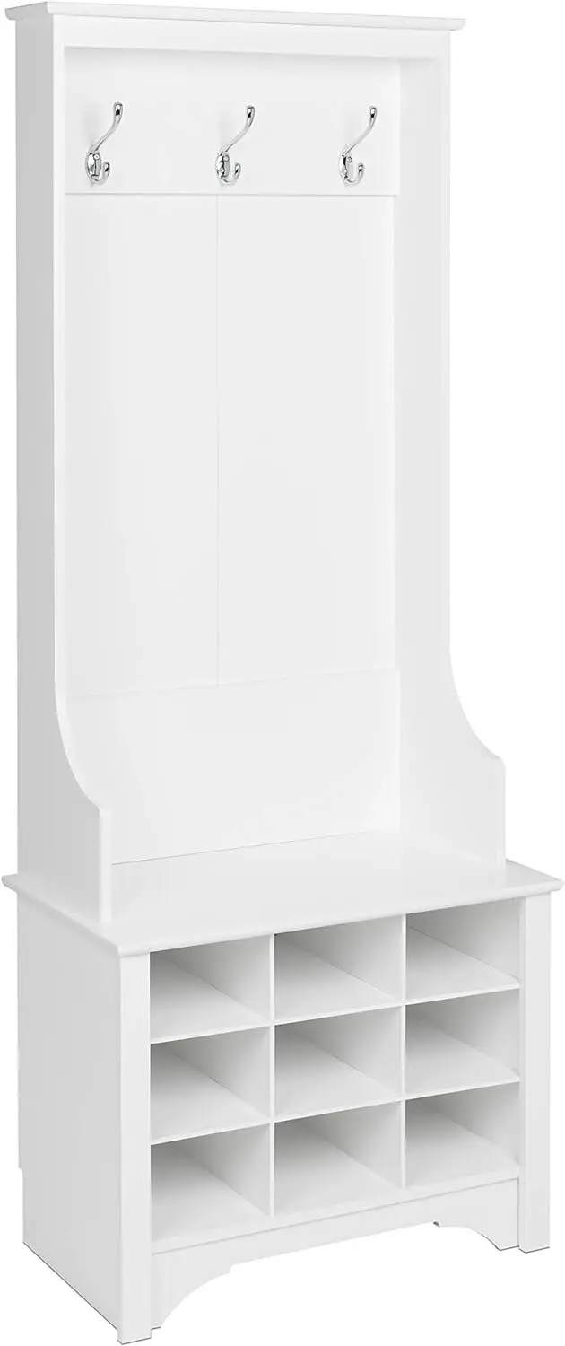 

Prepac Narrow Hall Tree with 9 Shoe Cubbies, White & Space-Saving 36 Pair Shoe Storage Cabinet With Cubbies