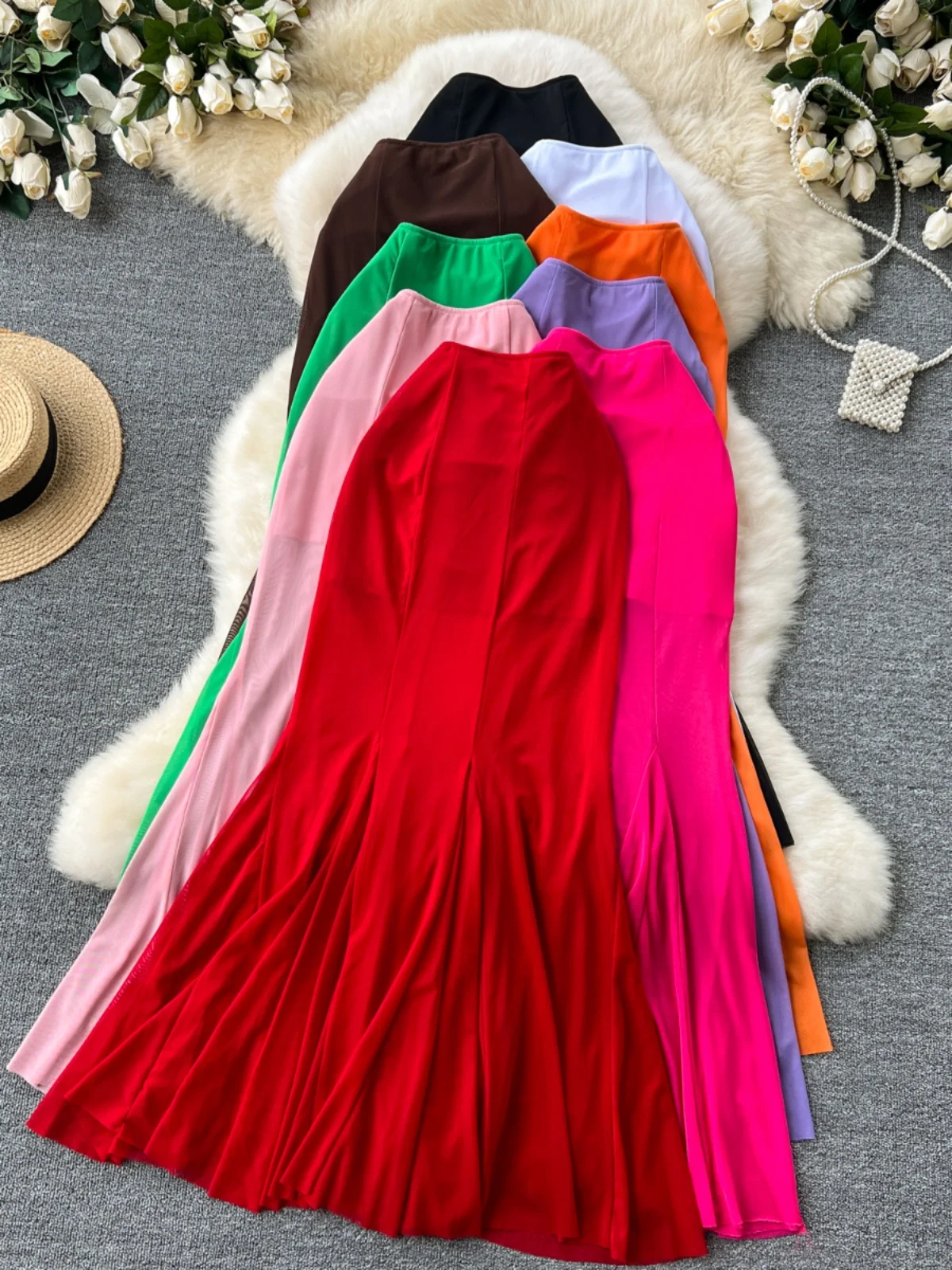 

Ele Commuter Women's f-length Skirt Elastic Slimming Me Splice Fi-tail Wrap-around Skirt High-waist A-line Korean ...