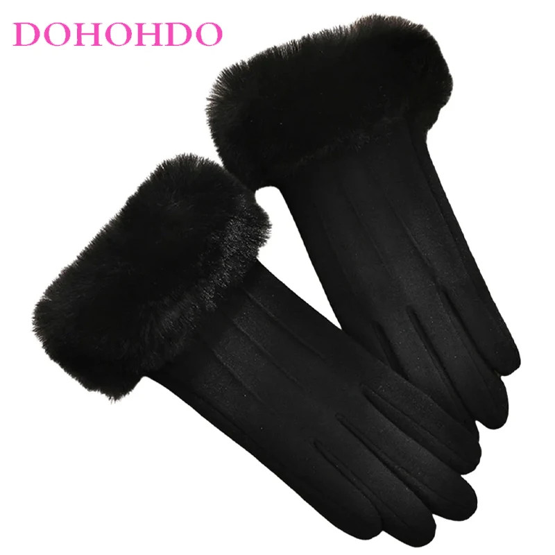 

Velvet Black Gloves Touch-screen Gloves Female Autumn Winter Warm Velvet Fashion Riding Windproof Rabbit Hair Motorcycle Gloves