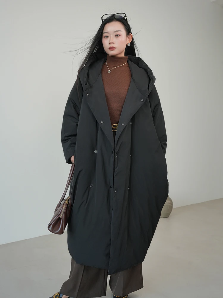 

Новое зимнее женское длинное пальто-пуховик белого цвета с капюшоном, на двойной застежке, с эффектом высококачественного исполнения, для повседневной носки