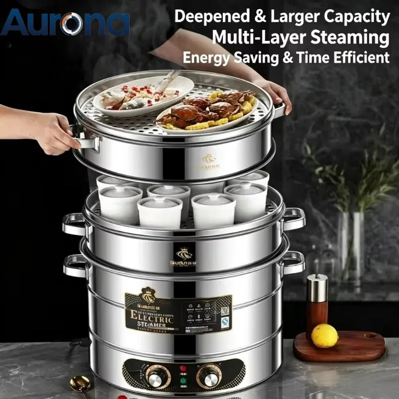 【Appliances】Composite Bottom 48CM Large Electric Food Steamers Thickened Healthy Cooker With Anti-Dry Burn For Home Commercial K