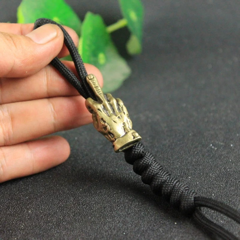 Brass Hand With Erect Middle Finger Up Paracord Beads DIY Umbrella Rope Bracelets Accessories Punk Retro Knife Lanyard Pendants