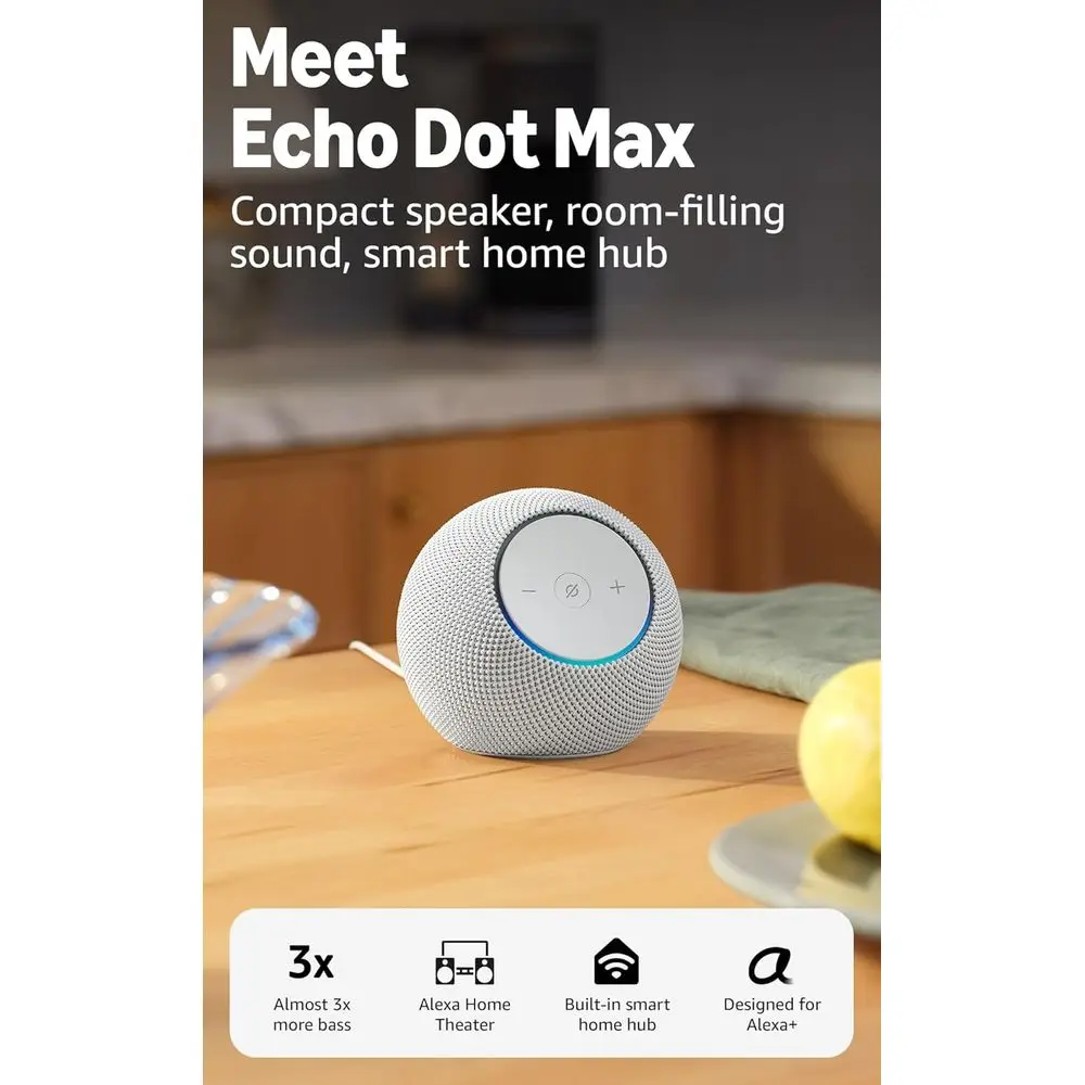

Echo Dot Max (newest el), Alexa speaker with room-illing sound and nearly 3x bass, Great or living rooms and medium-sized spaces