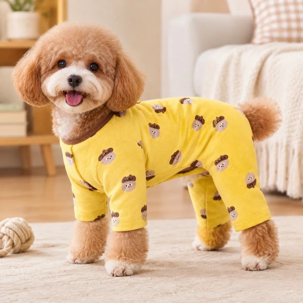 Cute Dog Cartoon Printed Dog Jumpsuit Four-Legged Comfortable Dog Home Clothing Warm Soft Belly-Hugging Dog Pajamas Home Wear