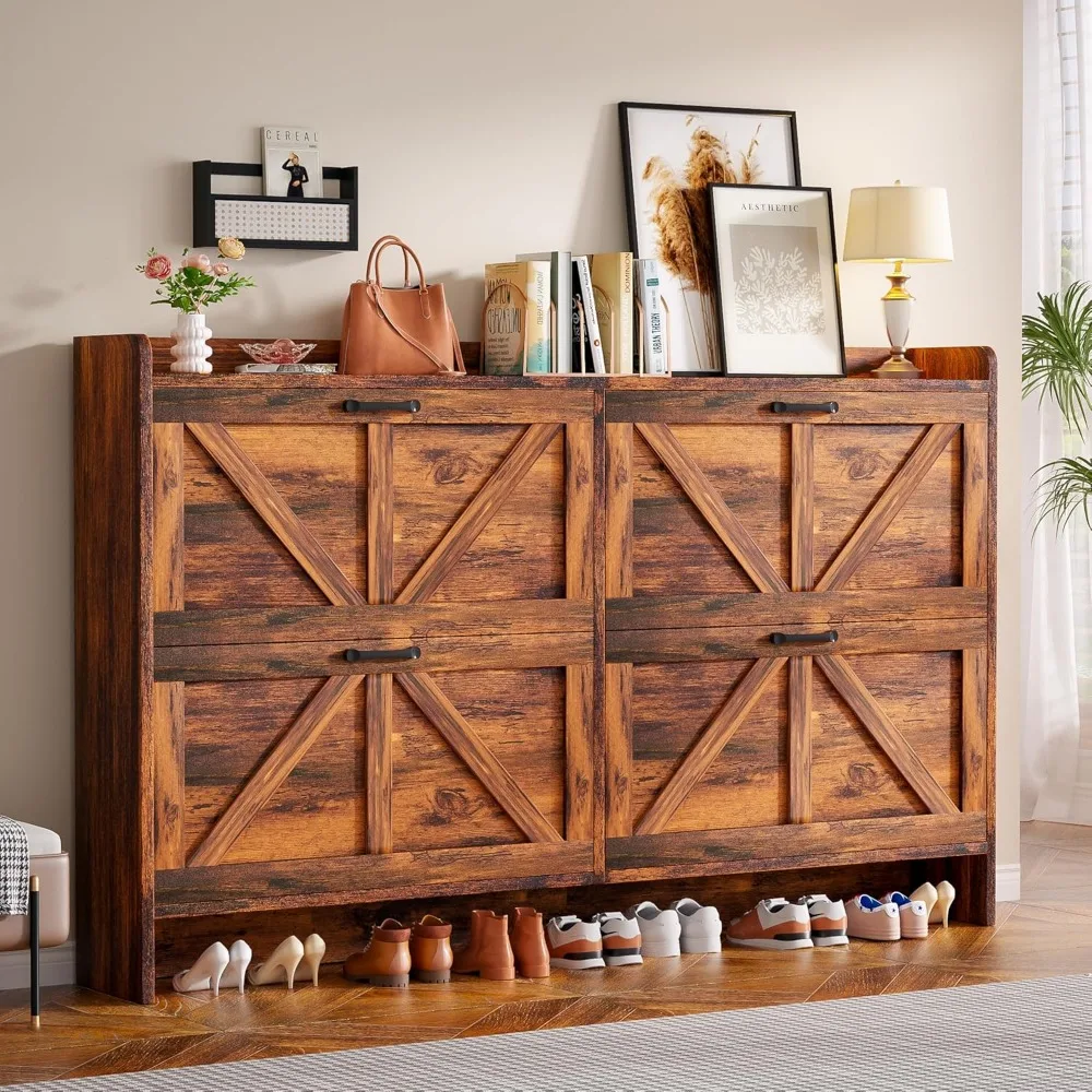 خزانة تخزين أحذية معدنية قائمة بذاتها بأربعة أدراج، رف أحذية نحيف على طراز المزرعة