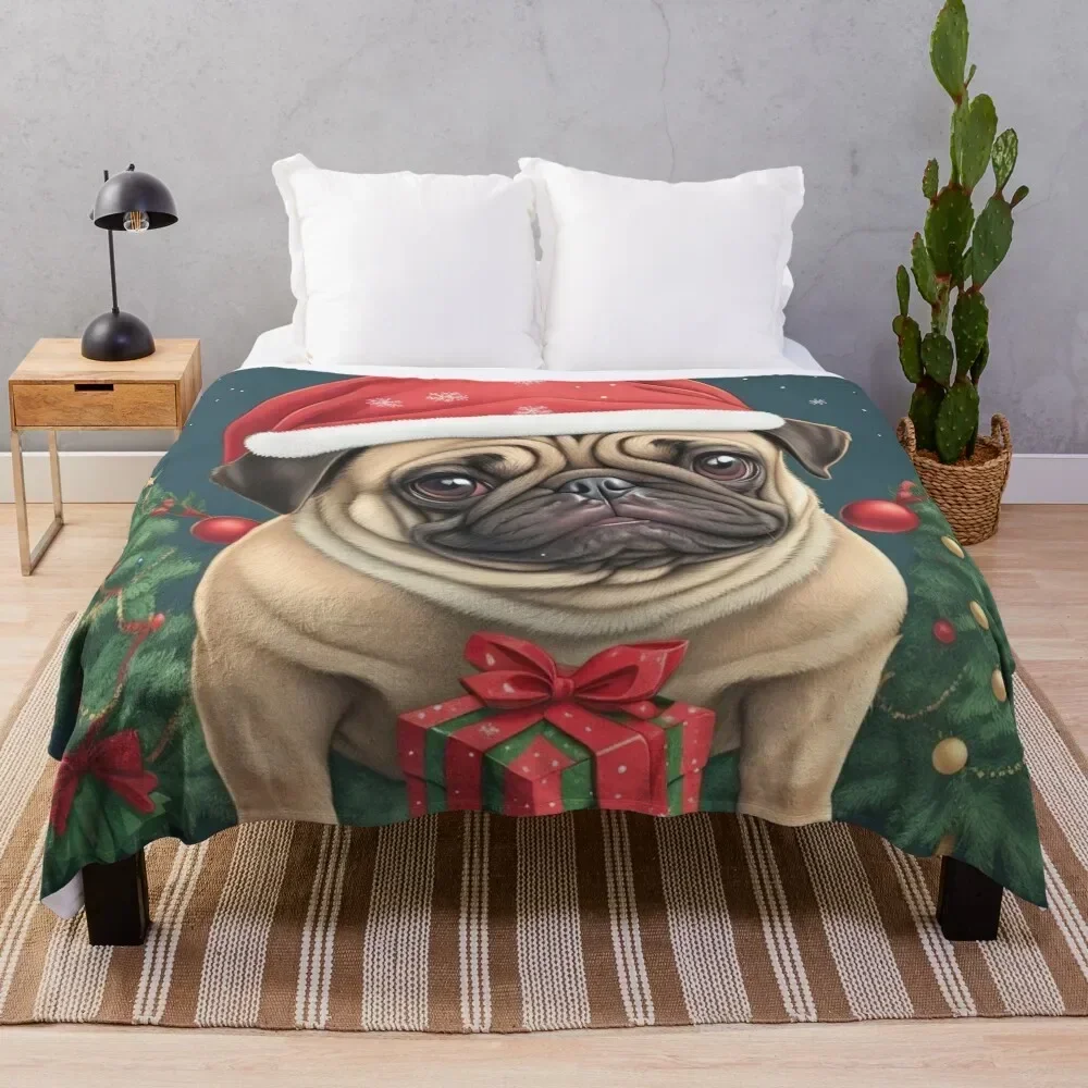 

black pug christmas Throw Blanket