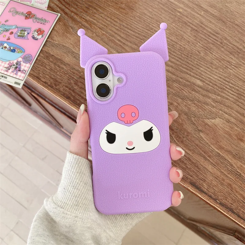Kawaii Cute 3D Cartoon Kuromi Couple Phone Case For iPhone 16 15 14 13 Pro Max Plus Soft Silicone Shockproof Protective Cover