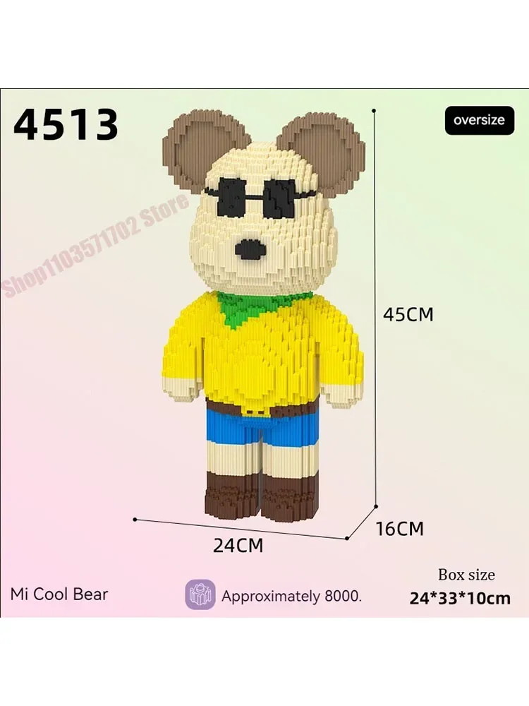 

DIY Kids Toys Cartoon Mini Love Violent Bear Bearbrick Model with Light Building Block Micro Bricks Christmas Birthday Gift