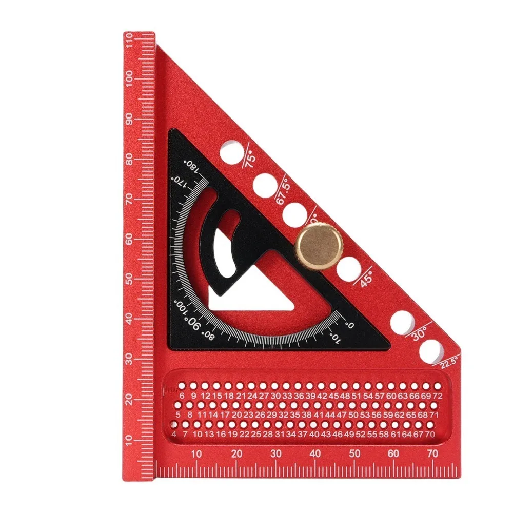 Precision Aluminum Alloy Multi Angle Ruler Red and Gray Precision Hole Scribing Measuring Ruler Drawing Line Ruler Engineering