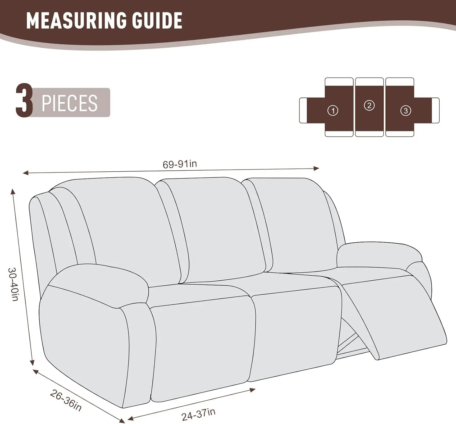Stretch Recliner Covers, Jacquard Sofa Slipcovers for Pet and Kid Protection, 3-Seater Brown
