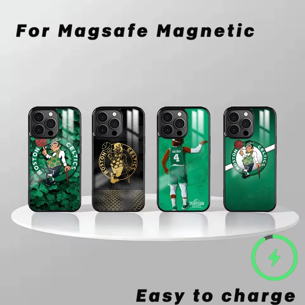 Basketball B-Boston-C-eltice Phone Case For iPhone 16 15 14 13 12 11 Pro Max Plus Mini Magsafe Mirror Wireless Magnetic Cover