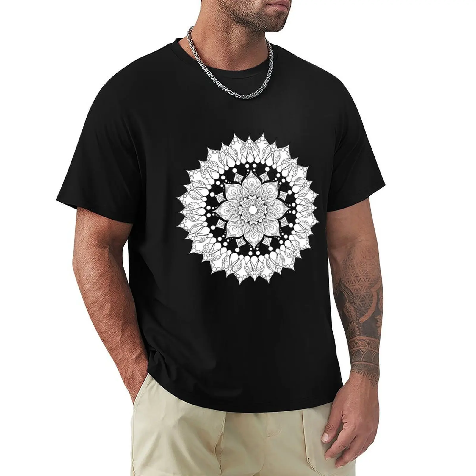 

Mandala Inspired Design in Black & White #5 T-Shirt Anime t-shirt shirts graphic tees t shirt men