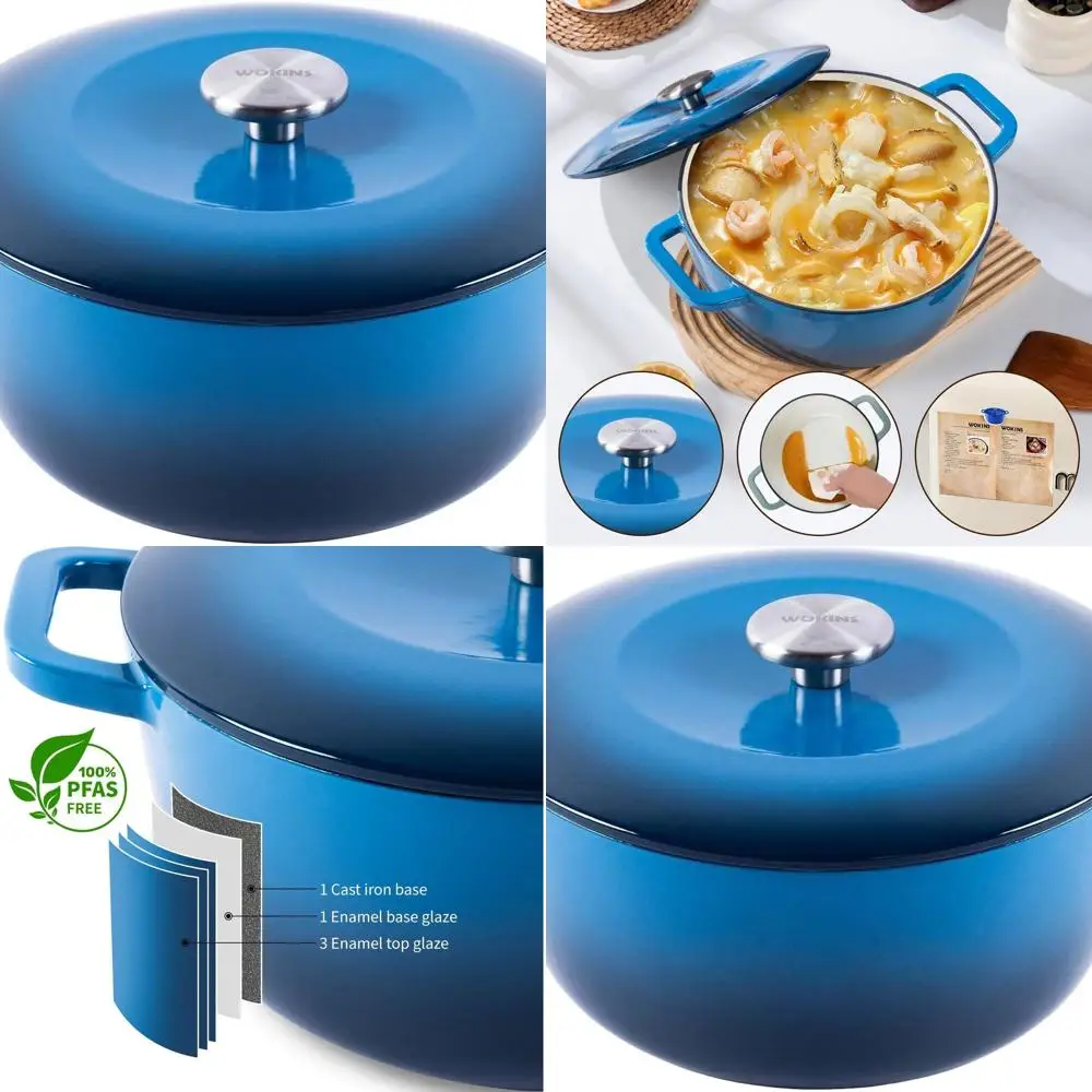 

Blue Heavy-Duty 7QT Enamel Cast Iron Dutch Oven with Dual Handles, Ideal for Sourdough Bread, Braising, Stews, Roasting, Oven Sa