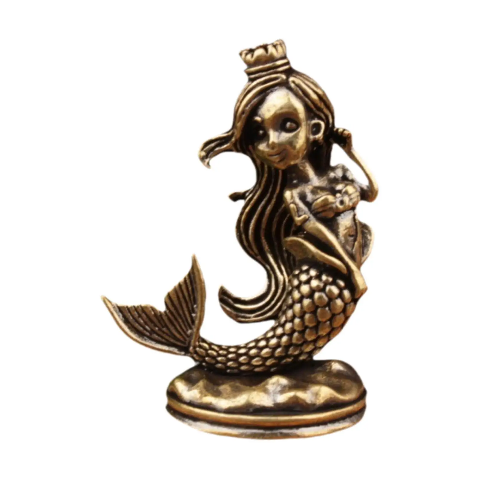 Brass Mermaid Princess Figurine Fantasy Sculpture Crafts Home Decoration Mediterranean Princess Statue for Garden Souvenirs Gift