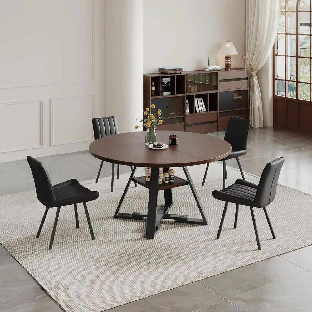 Set da pranzo contemporaneo a 4 posti in noce con tavolo portaoggetti per piccoli spazi