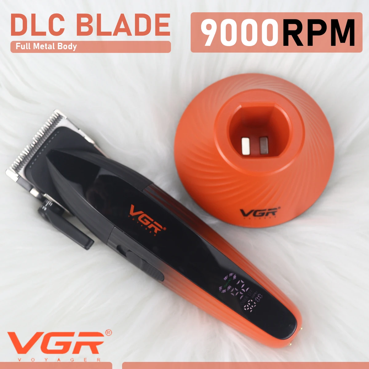 

Машинки для стрижки волос VGR V889C, мужские профессиональные лезвия DLC, 9000 об/мин, 2 скорости с базовым зарядным устройством, цельнометаллический ЖК-дисплей, 2500 мА, парикмахерская