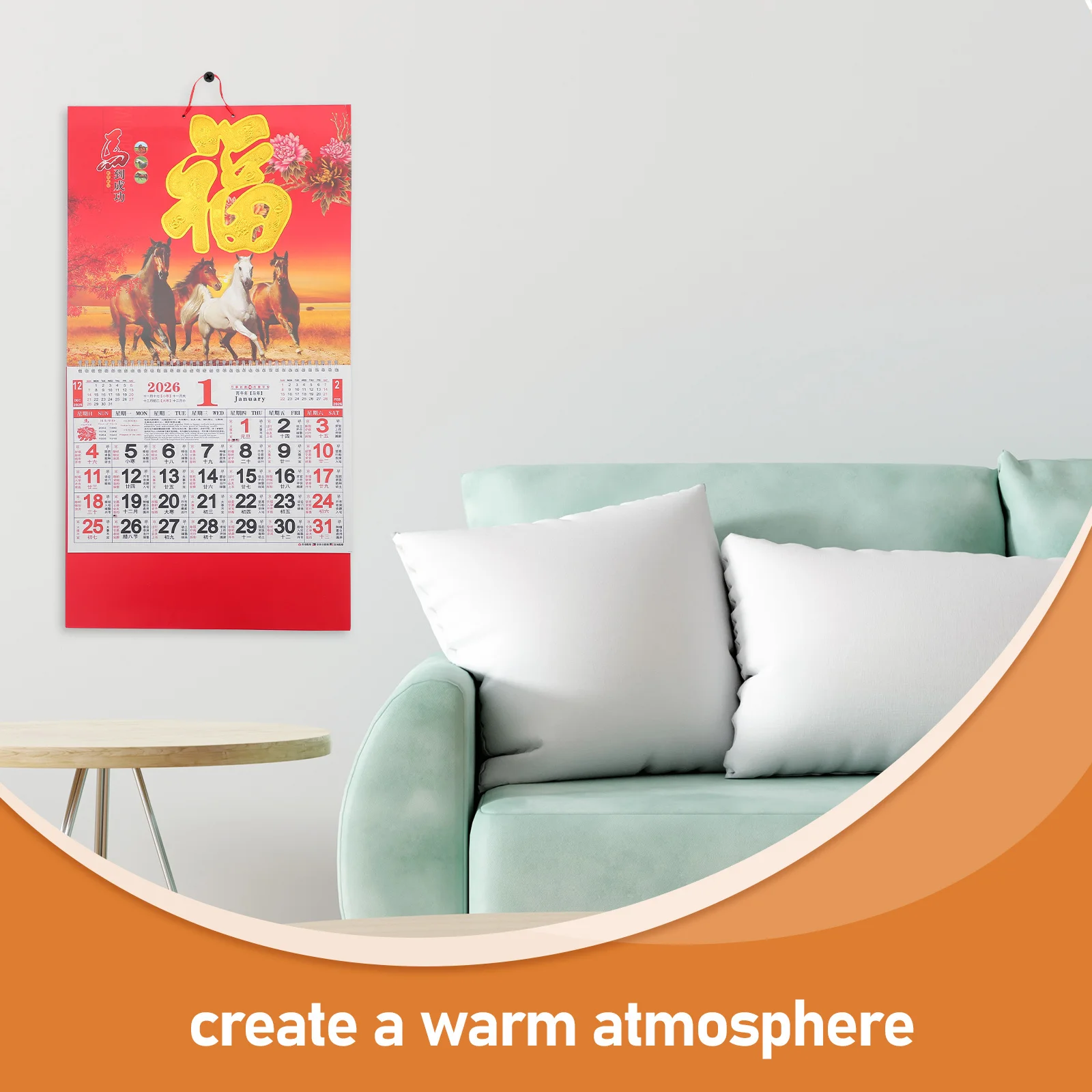2Pcs 2026 Year of Horse Chinese Lunar Calendar Hanging Wall Decor Monthly Planner Office Home Hanging Calendar #6