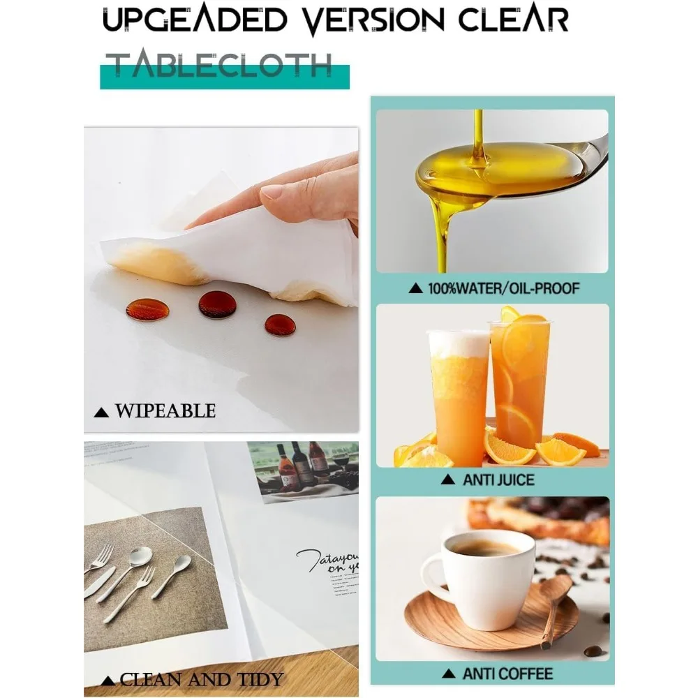 غطاء مفرش طاولة بلاستيكي مستطيل مقاس 58 × 120 بوصة - واقي مفرش طاولة من مادة PVC الشفافة بسمك 1.5 مم وسادة مكتب بلاستيكية من الفينيل لتناول الطعام