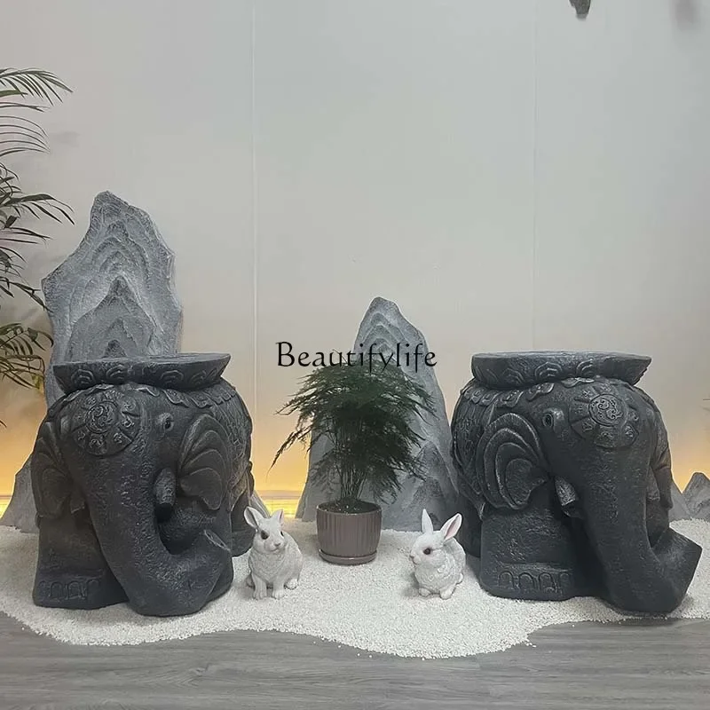 3-Chinese creative antique auspicious Tai Chi elephant living room courtyard villa gate residential decoration floor-to-ceiling