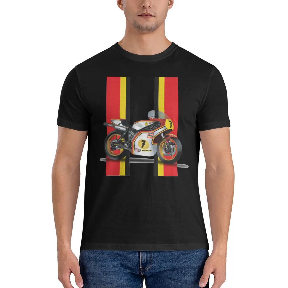 Barry Sheene 500Ccheron T-Shirts Men Barry Sheene Amazing Pure Cotton Tees Round Neck Short Sleeve T Shirt Unique Clothing