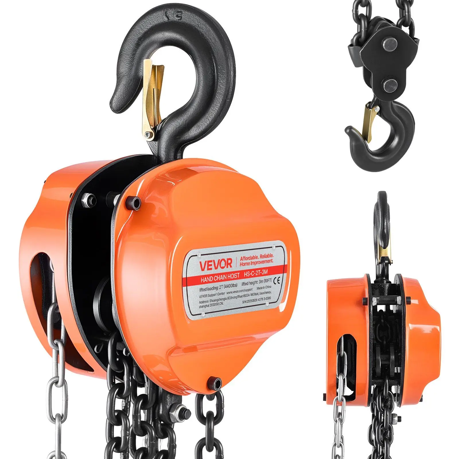 

2Ton Hand Chain Hoist Manual Chain Block 10ft/3m Lifting Height Portable Chain Fall Hoist with Upgrade G80 Galvanized Chain