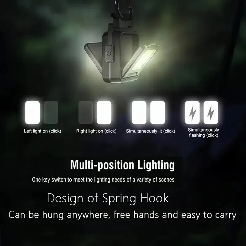 Mini LED Flashlight Keychain Light USB Rechargeable Waterproof COB Foldable Side Lights For Outdoor Camping Hiking Work Lighting