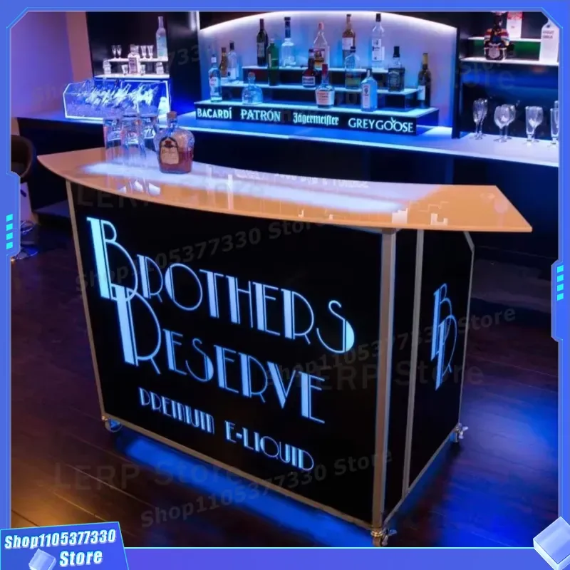 Foldable Curved Bar Counter with LED Lighting Removable Cocktail Beverage Station for Home Party Modern Design Portable Drink