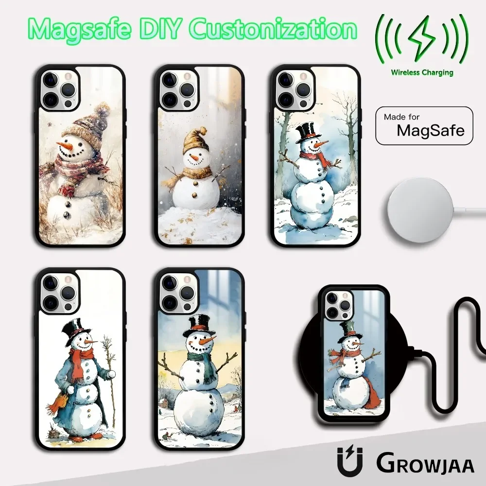 

Christmas snowman cartoon Phone Case For iPhone 16 15 14 13 12 11 Pro Max Plus Mini Magsafe Mirror Wireless Magnetic Cover