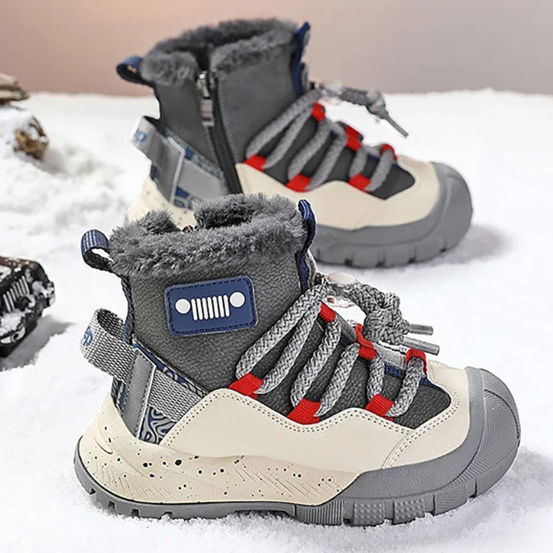 

Rabbit Fur Winter Boots Children‘s PU Leather Windproof Teenager Kid's Snow Boots Anti-slippery Plush Boots Boys Girl Snow Boots