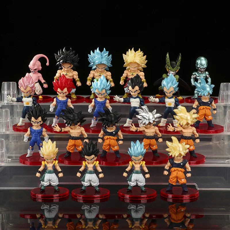 

21Pcs/Set Anime Dragon Ball Z Super Saiyan Son Goku Gohan Vegeta Gogeta Piccolo Majin Buu Cell Q Version Figures Toys Dolls