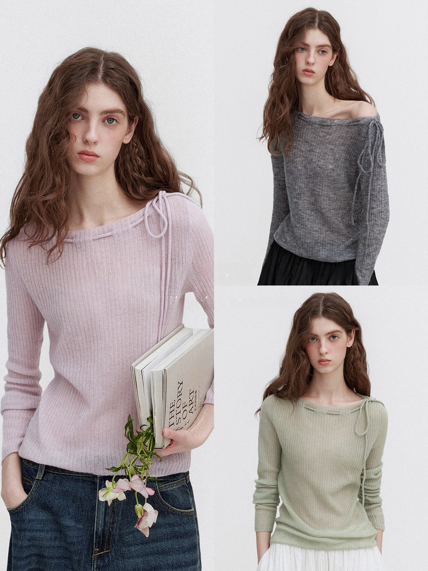 

Romantic Vintage Asymmetric Dstring Design Knitted Sweater Women's Soft Cloud Feeling Fine Wool oulder Slanting Ladies' ...
