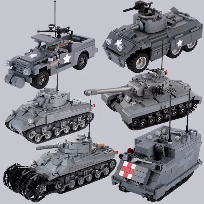 WW2 US Military Tank Armored Vehicle M7 Priest Artillery Building Blocks Army Soldier Figures Weapon Model Bricks Boy Toys Gifts