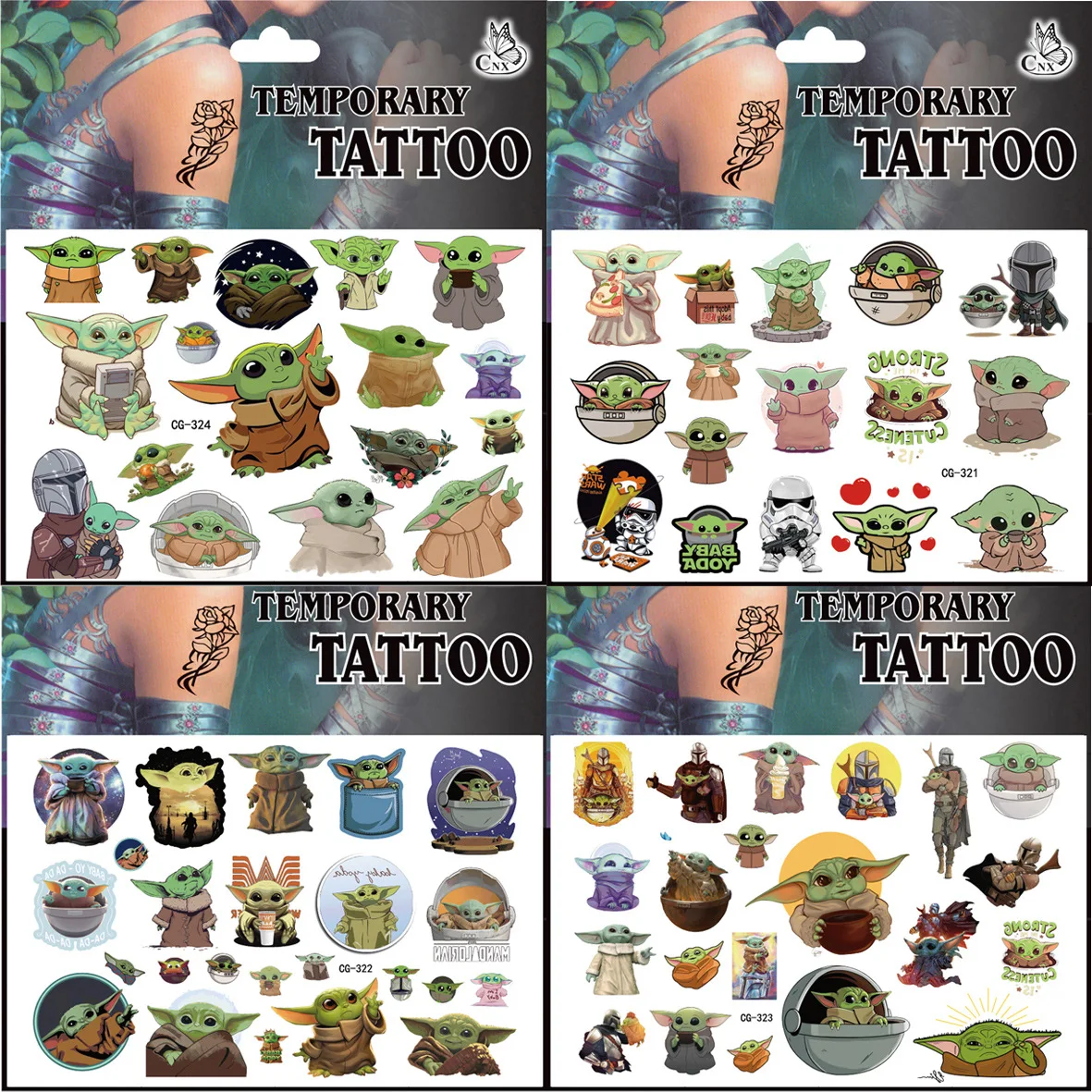 Yoda Baby Tattoo Stickers Waterproof Cute Birthday Party Supplies Reward Toy for Kids Decoration Christmas Gift