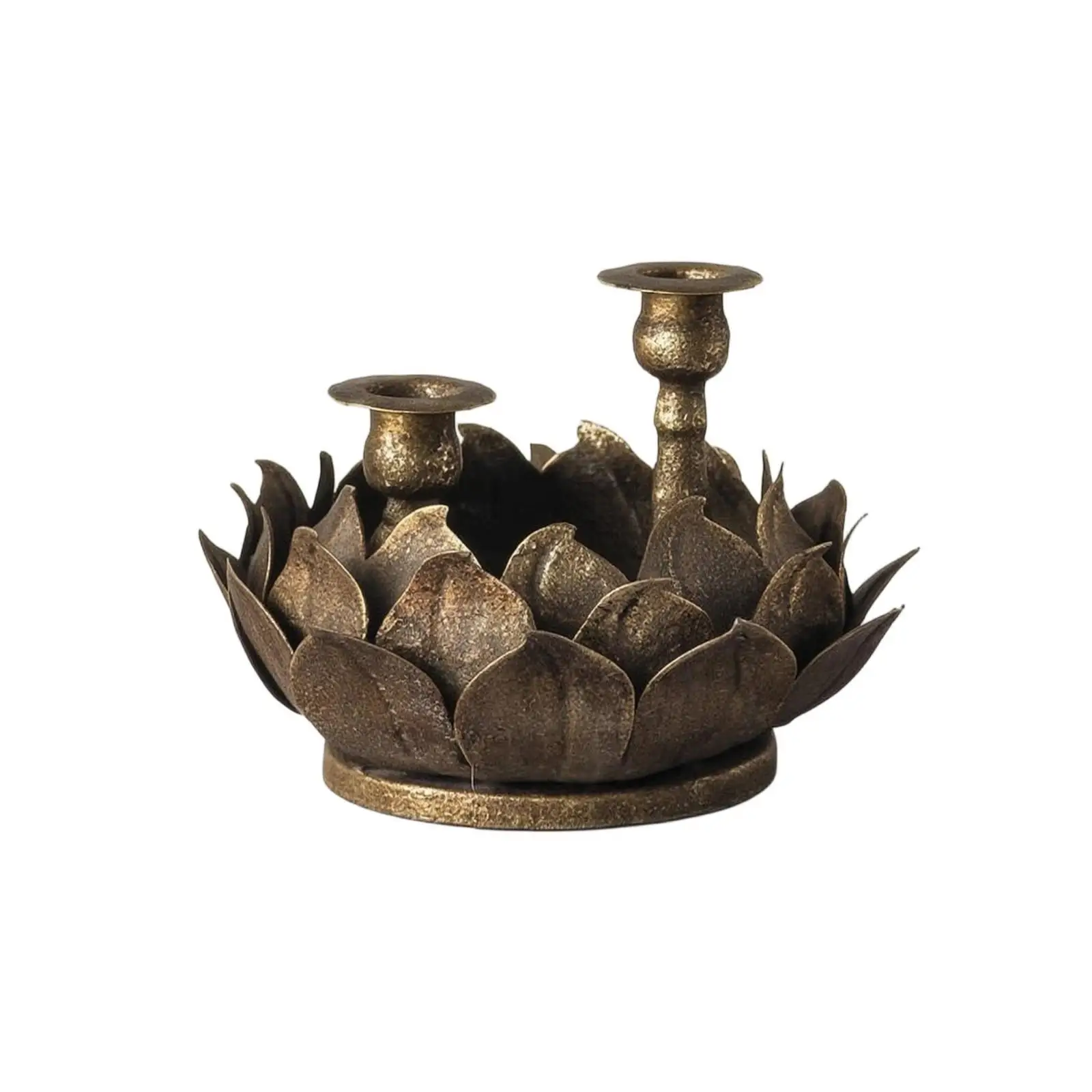 Artistic Petal Taper Holder Cast Iron Bronze Finish for Tranquil Shelf and Table Decor