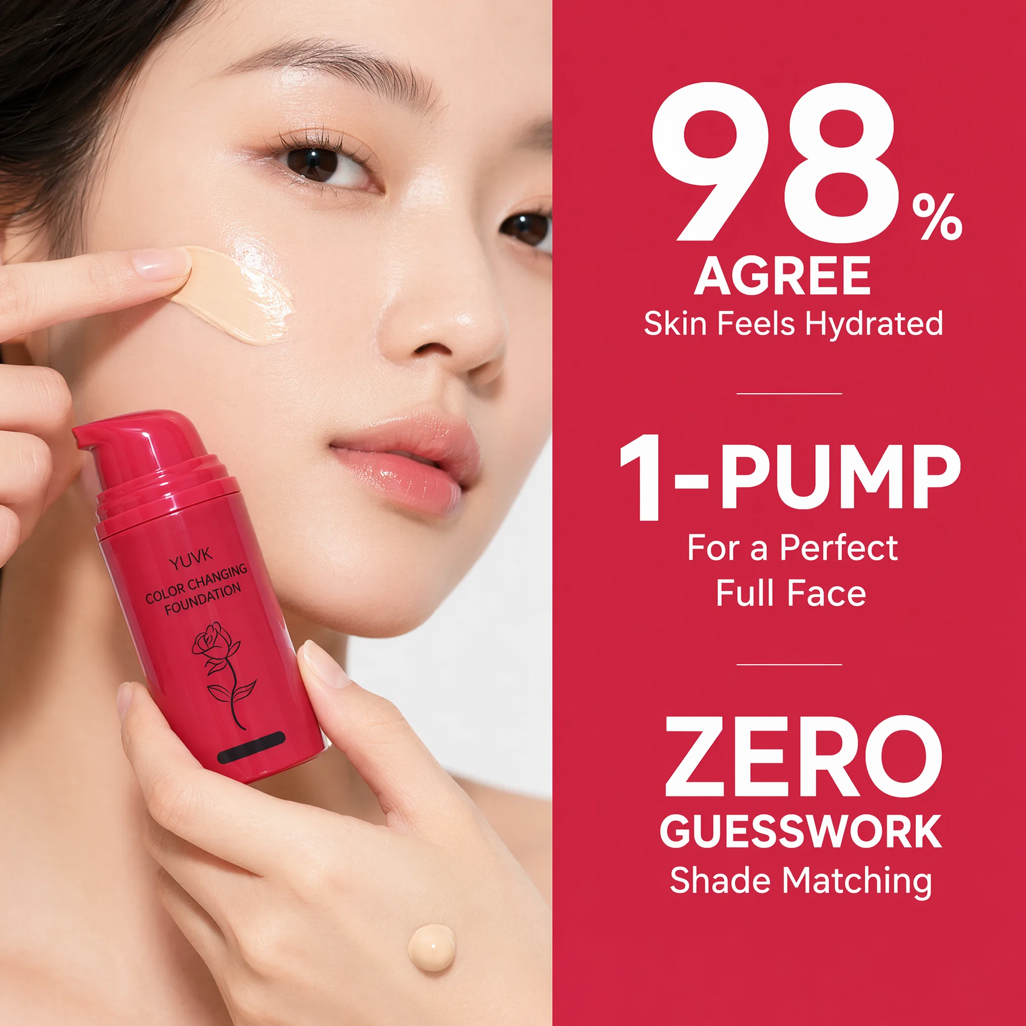 YUVK Smart Color Changing Foundation Hydrating Concealer 2-in-1 Airless Pump Full Face Adaptive Shade Base