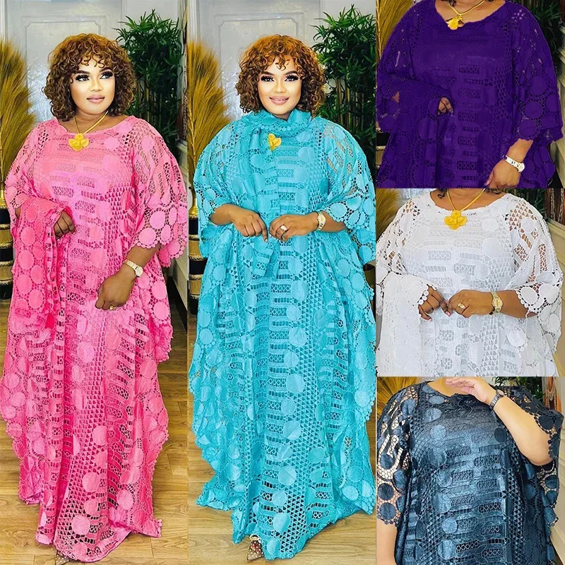 Elegant African Dresses for Women Traditional Dashiki  Fashion Lace Boubou Plus Size Wedding Party Gown Muslim Kaftan Maxi Dress