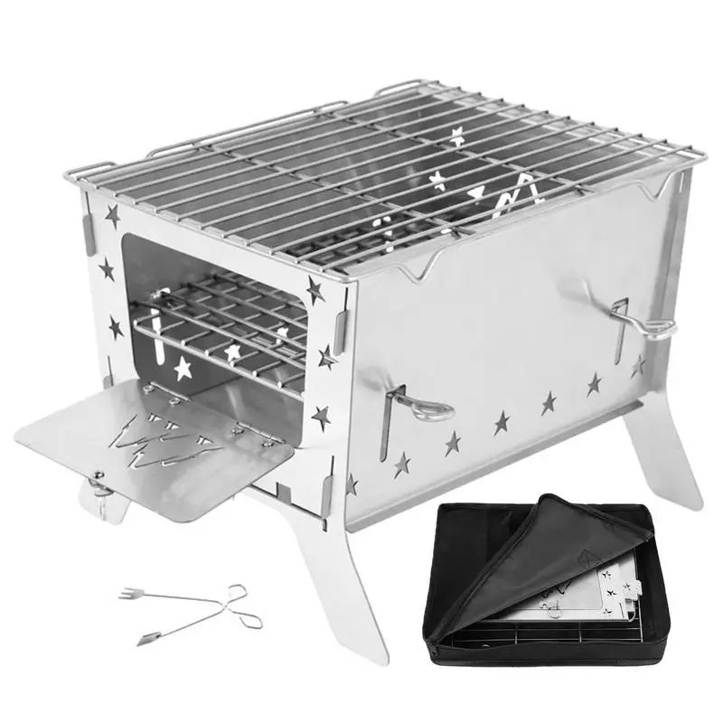 Outdoor Portable Fire Pit Collapsible Outdoor BBQ Portable Grills 304 Stainless Steel Wood Burning Outdoor Fireplace 3 In 1