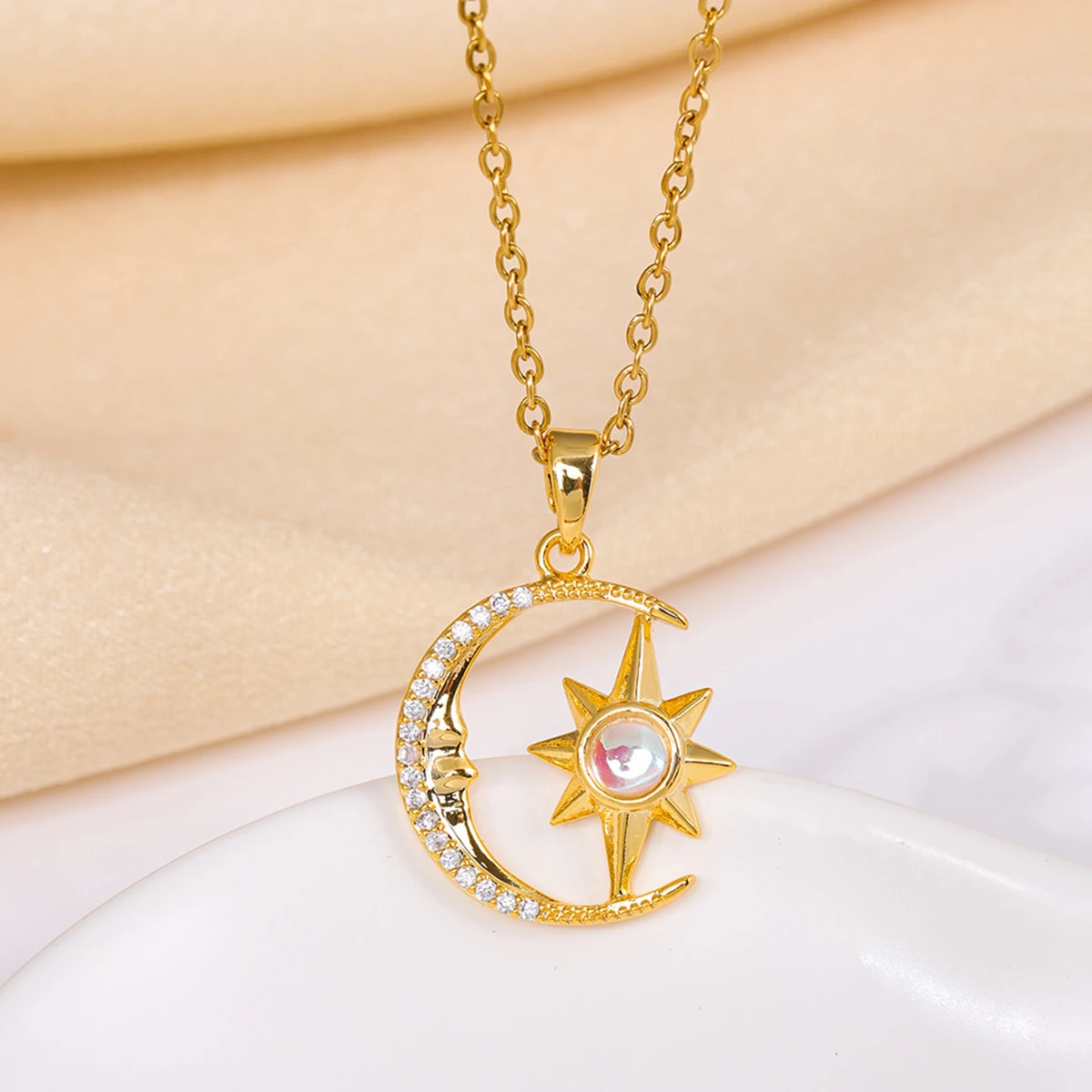 Women's Light Luxury Fashion Moon Necklace High-End Star Pendant Stainless Steel Collarbone Chain Jewelry Accessory image 4